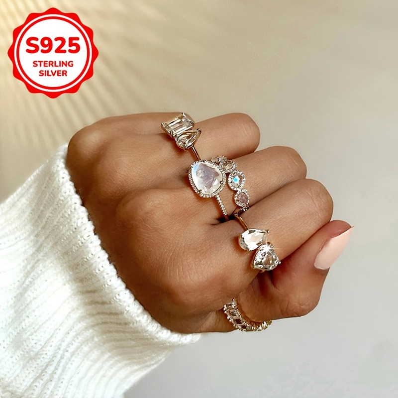 925 Sterling Silver Inlaid Synthetic Zirconia Heart-Shaped Open Ring